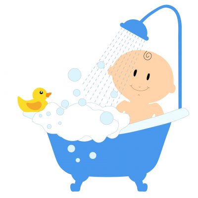 Cartoon baby in the bath