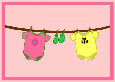 Cartoon baby clothes on the washing line