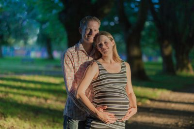 Hubby and I in Cringle Park Levenshulme with a large baby bump