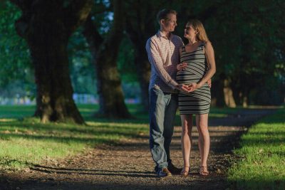 Hubby and I in Cringle Park Levenshulme with a large baby bump