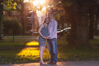 Hubby and I in Cringle Park Levenshulme with a large baby bump