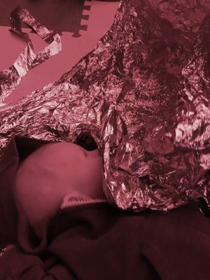 Tall Boy exploring some foil in the baby chill zone