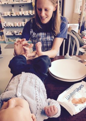 Painting Tall Boy's feet