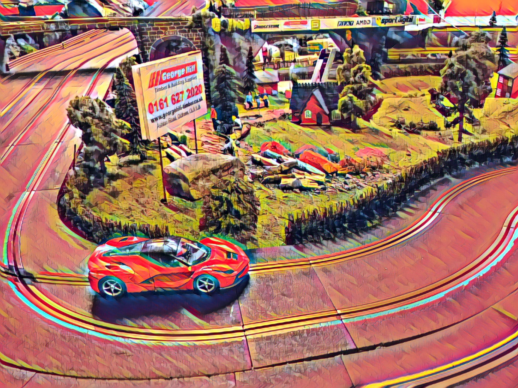Scalextric track scene at Stonerig Raceway