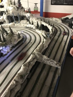 Winter Scalextric track scene at Stonerig Raceway