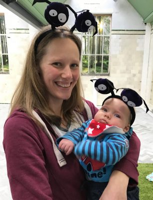 Tall Boy and me wearing alien headbands