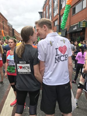 Tall Mum and Tall Dad at the start of 2017 Great Manchester Run