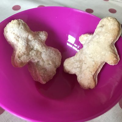 baby breakfast biscuits in the shape of a boy and girl