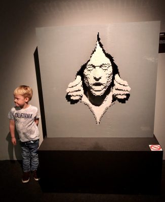 Tall Boy with Gray Lego sculpture